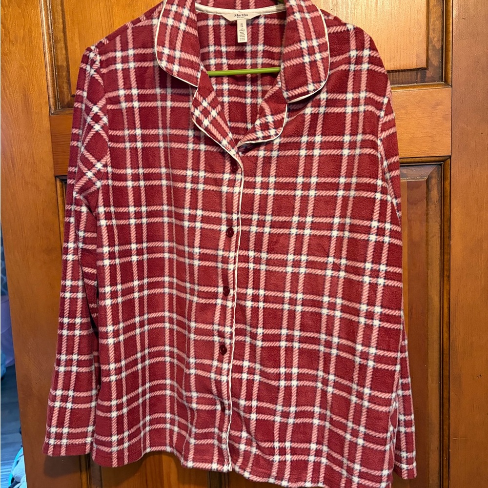 NEW Martha Stewart Red and White Plaid Womens Fuzzy Pajamas XL NWT